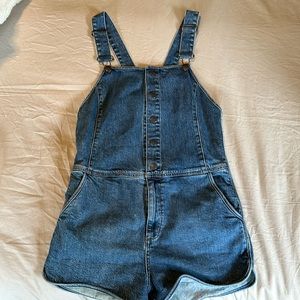Free people Jean short jumpsuit/overalls button up